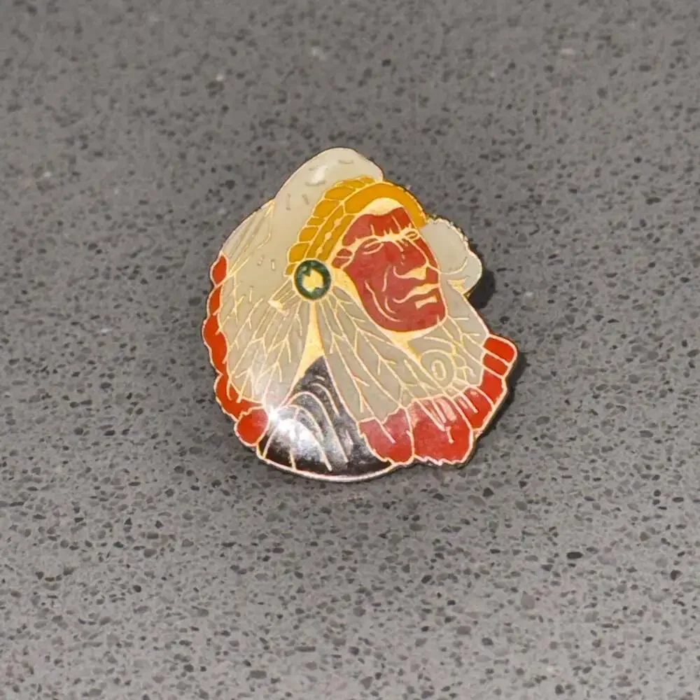 Vintage Native American Indian Chief Enamel Lapel Pin PWII Headdress
